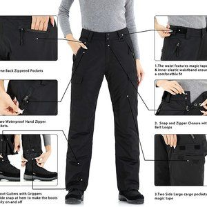 NWT WULFUL Snowboarding Ski Pants Insulated Waterproof Cargo Pocket Black